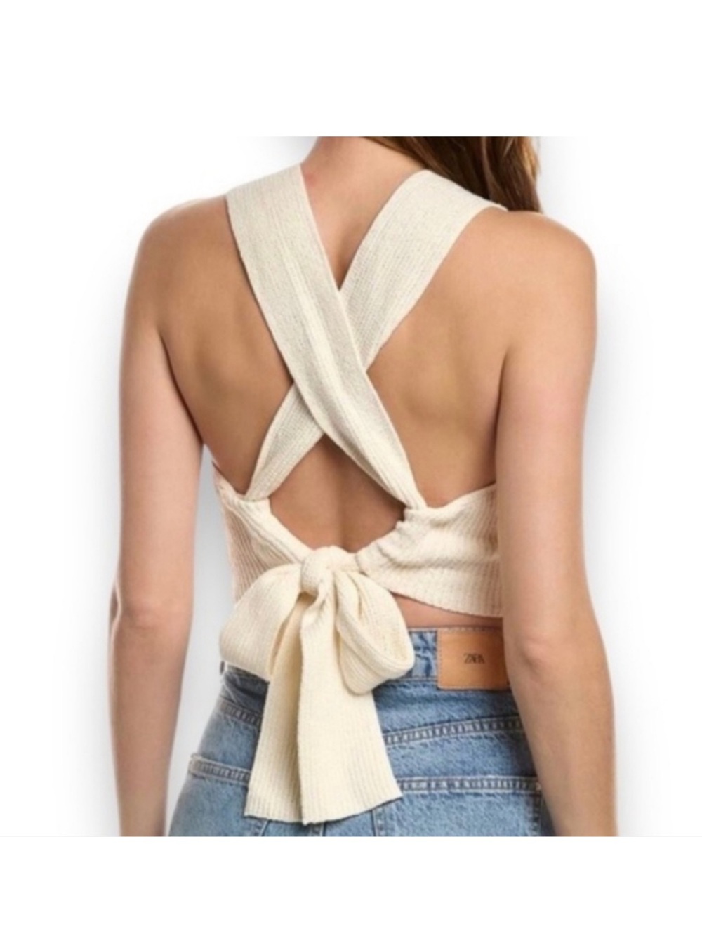 House of Harlow 1960 Cream Crisscross Tie-Back Knit Tank